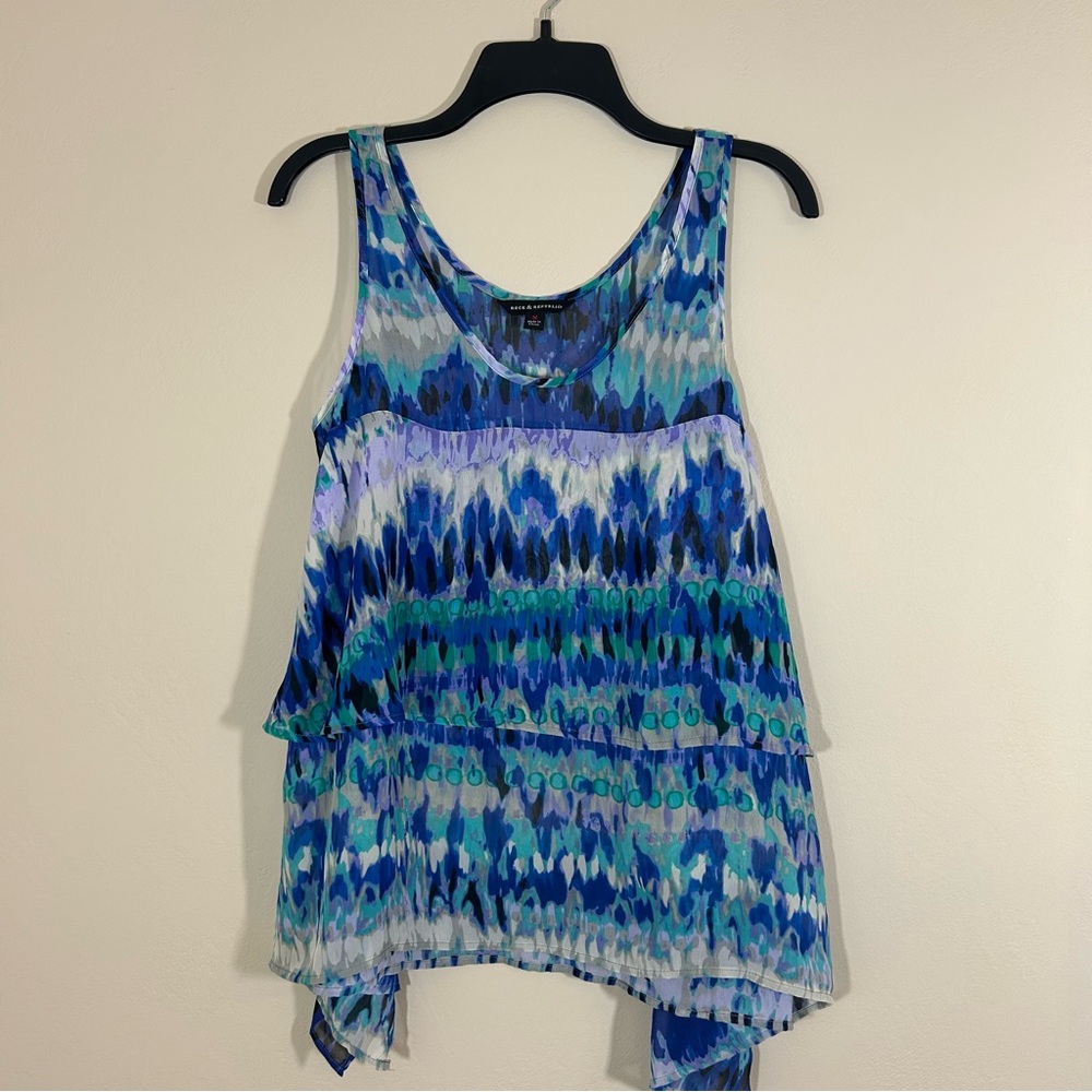 Rock & Republic Women's M Tie Dye Tiered Tank Sheer Chiffon Flowy Shark Bite Hem